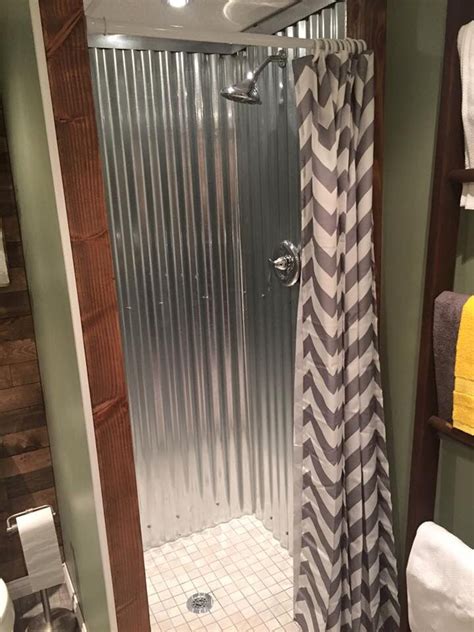 sheet metal shower surround|how to use corrugated metal for shower.